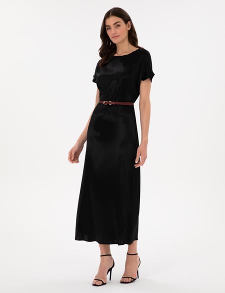 Siyah Comfort Fit Dokuma Elbise - 50301015010