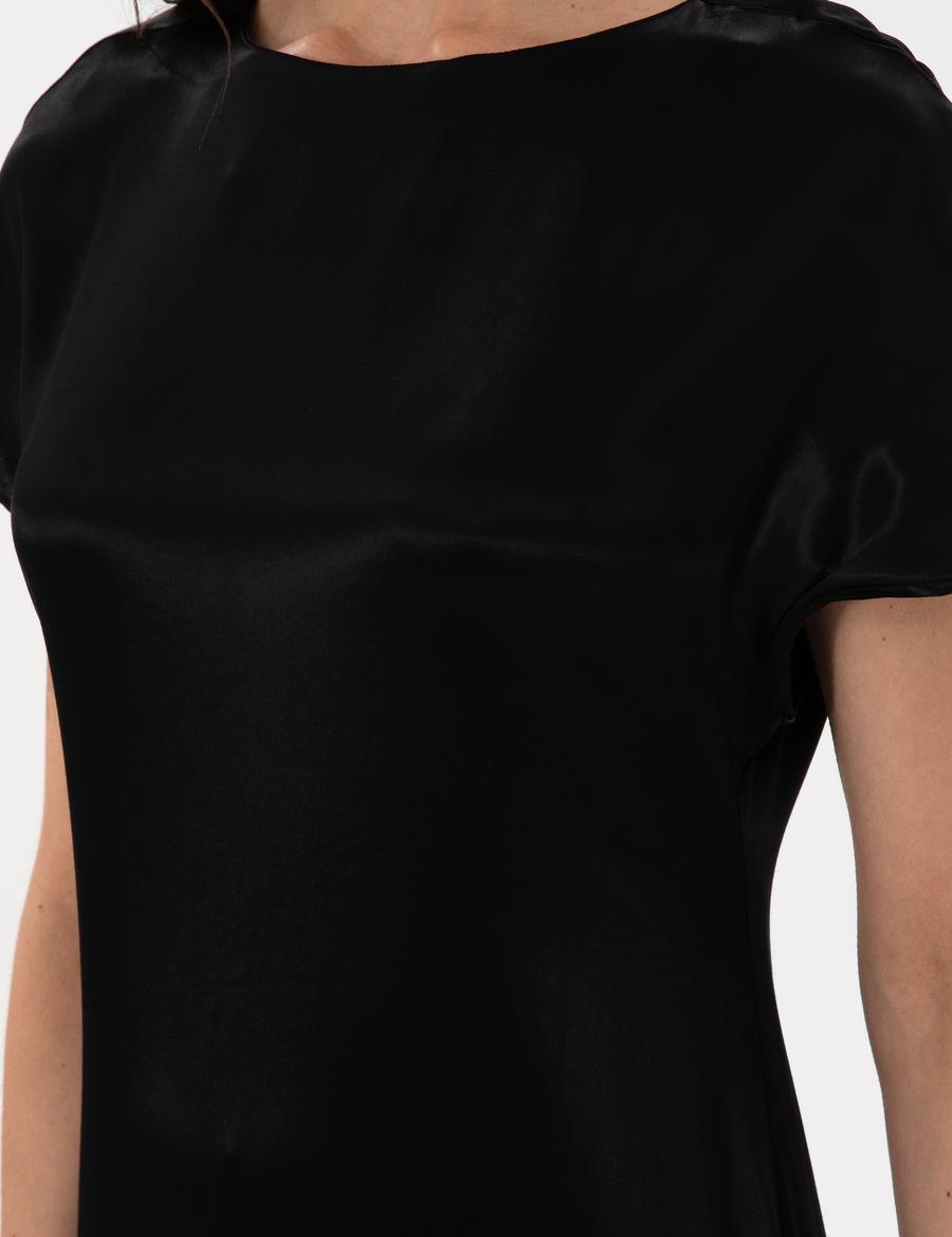 Siyah Comfort Fit Dokuma Elbise