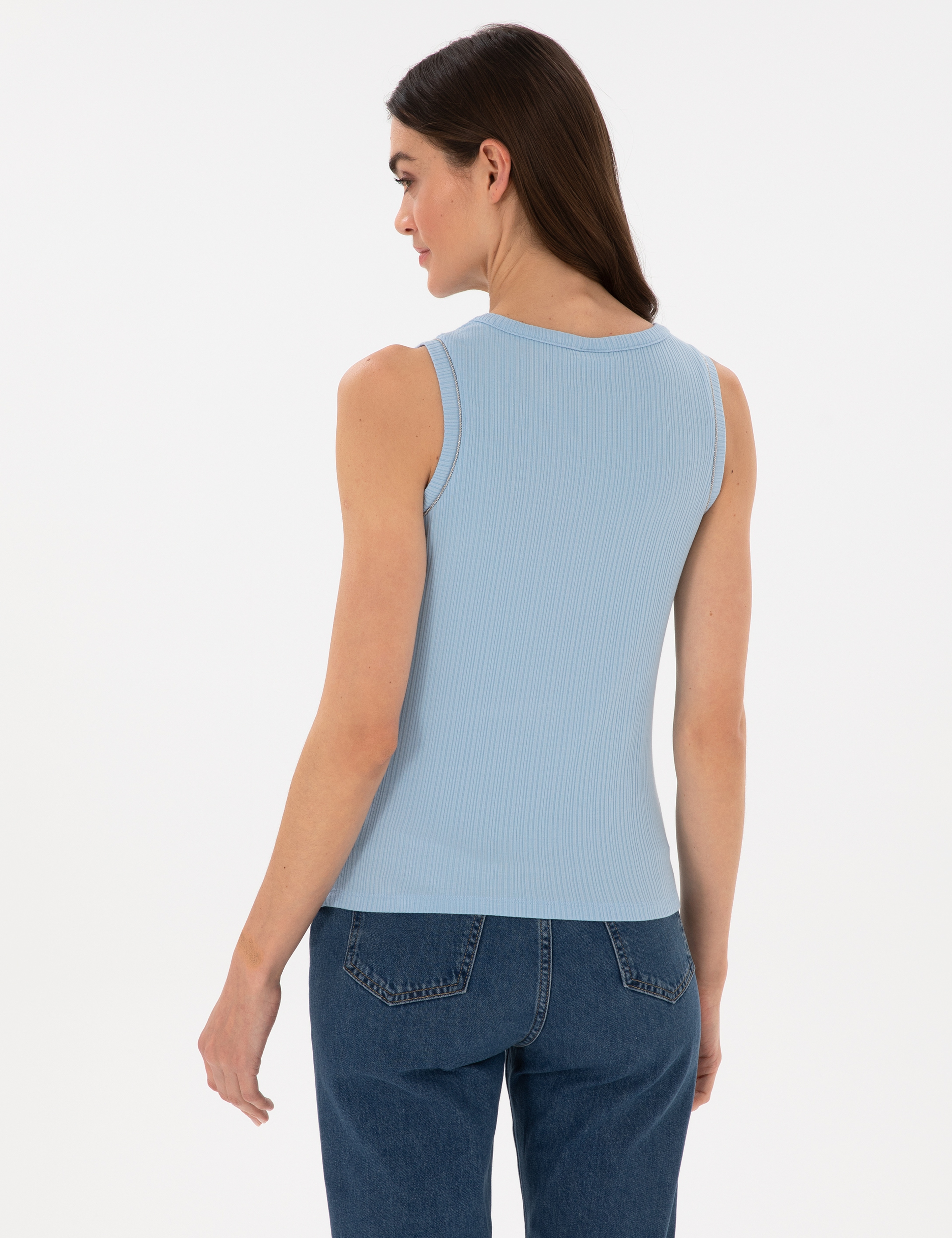 Açık Mavi Extra Slim Fit Örme Bluz - Image 5