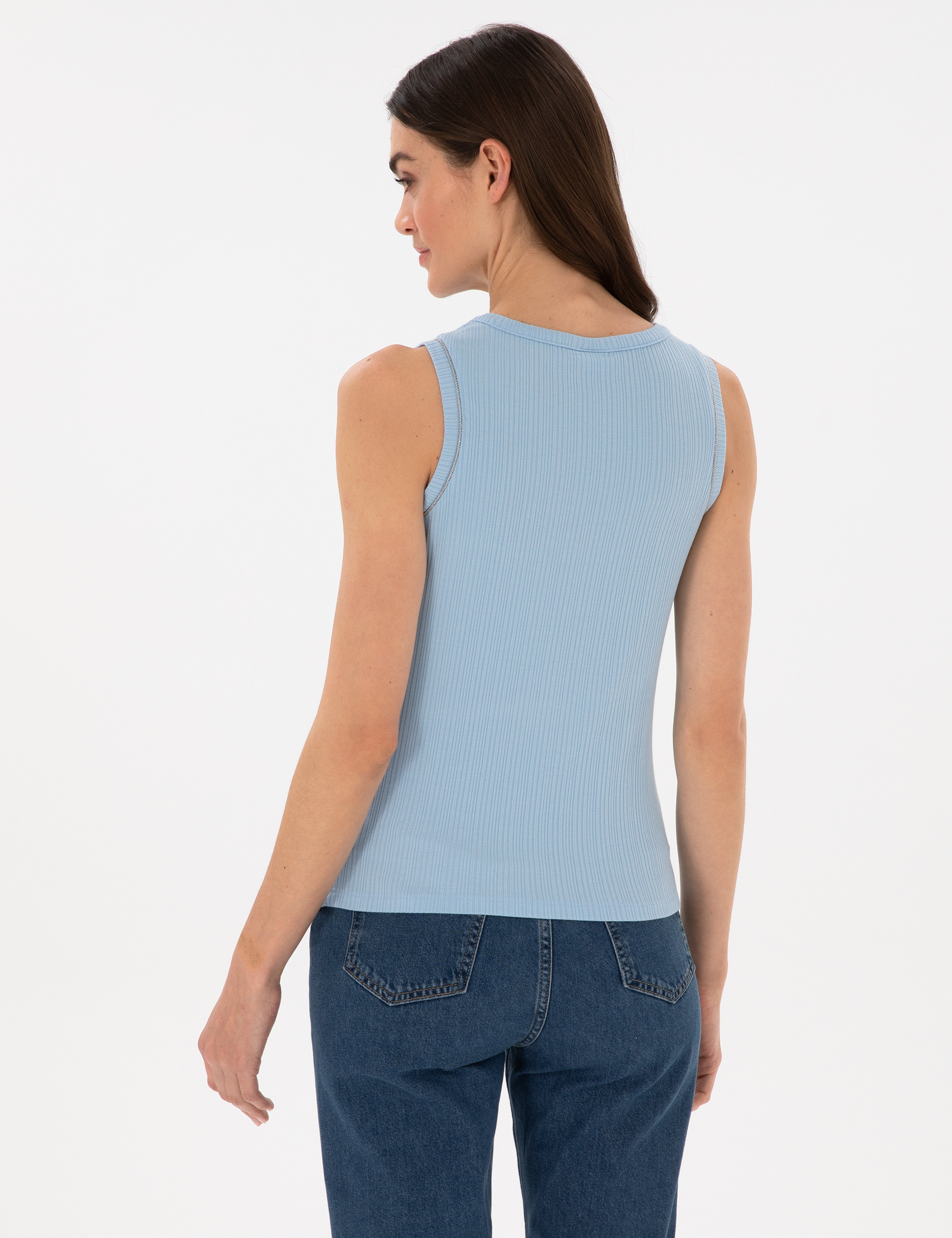 Açık Mavi Extra Slim Fit Örme Bluz