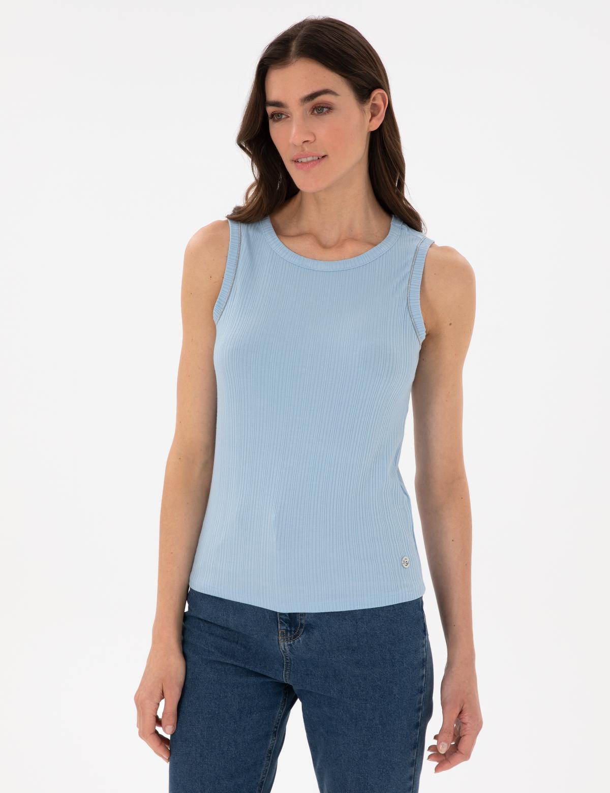 Açık Mavi Ex. Slim Fit Örme Bluz