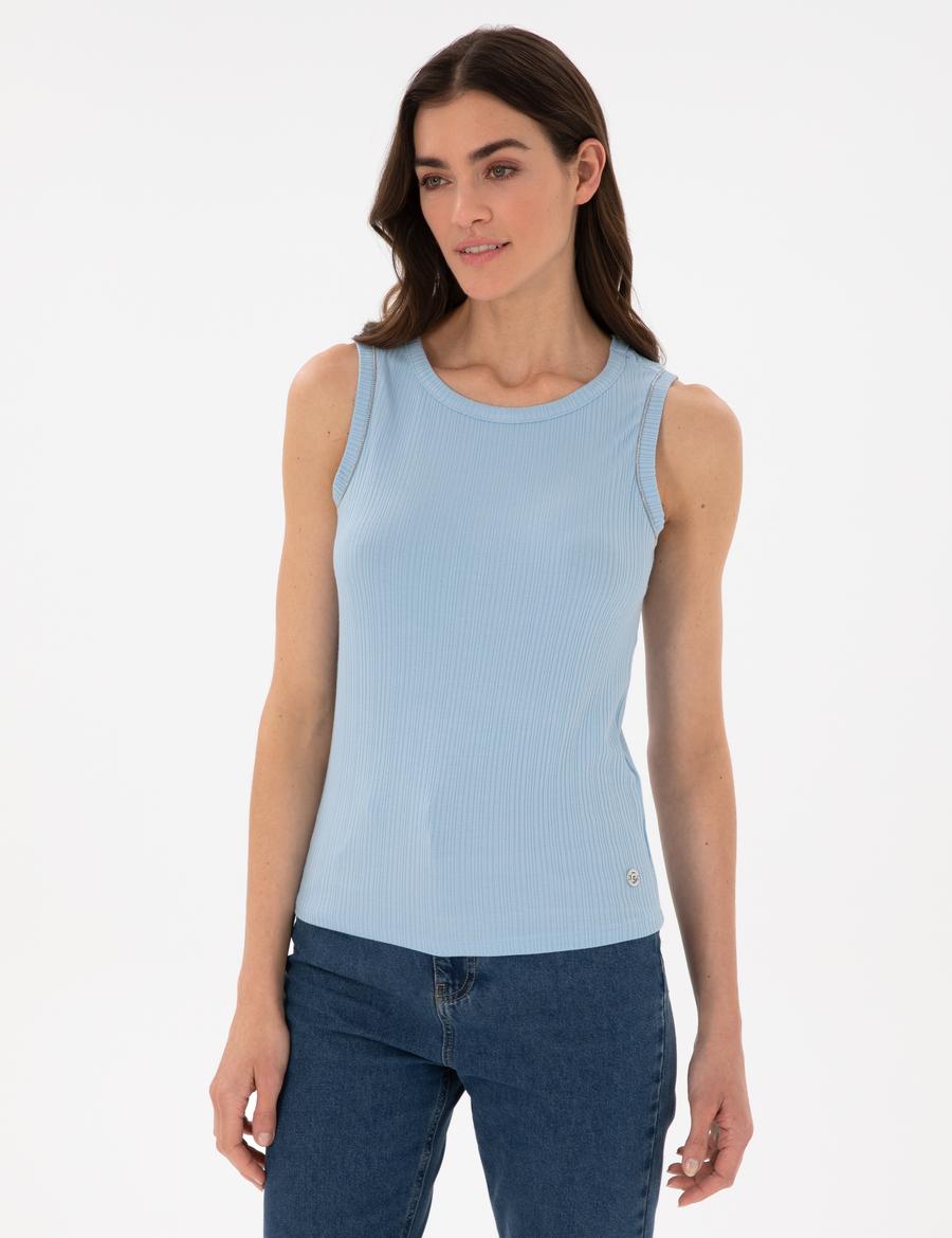 Açık Mavi Ex. Slim Fit Örme Bluz