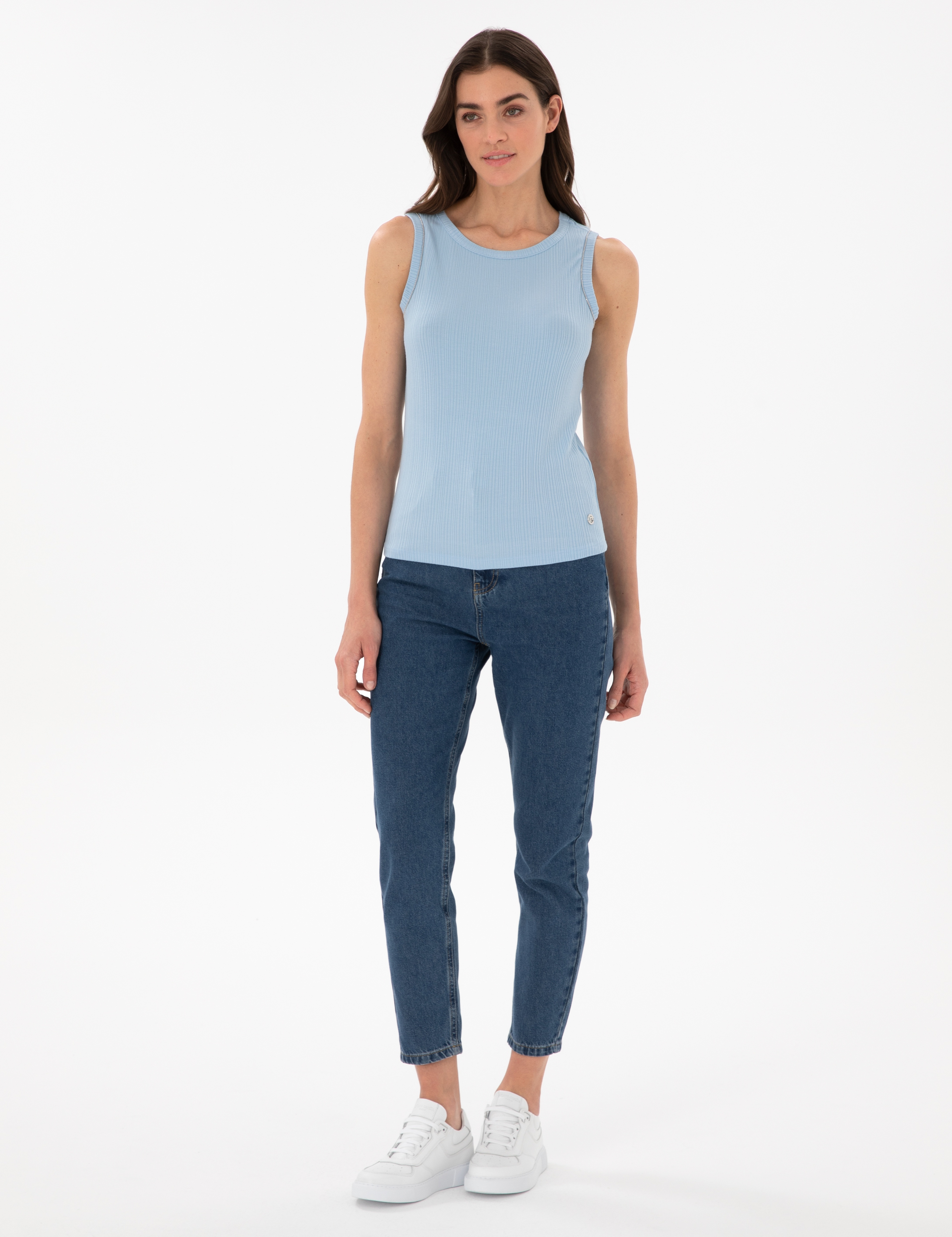 Açık Mavi Extra Slim Fit Örme Bluz - Image 4