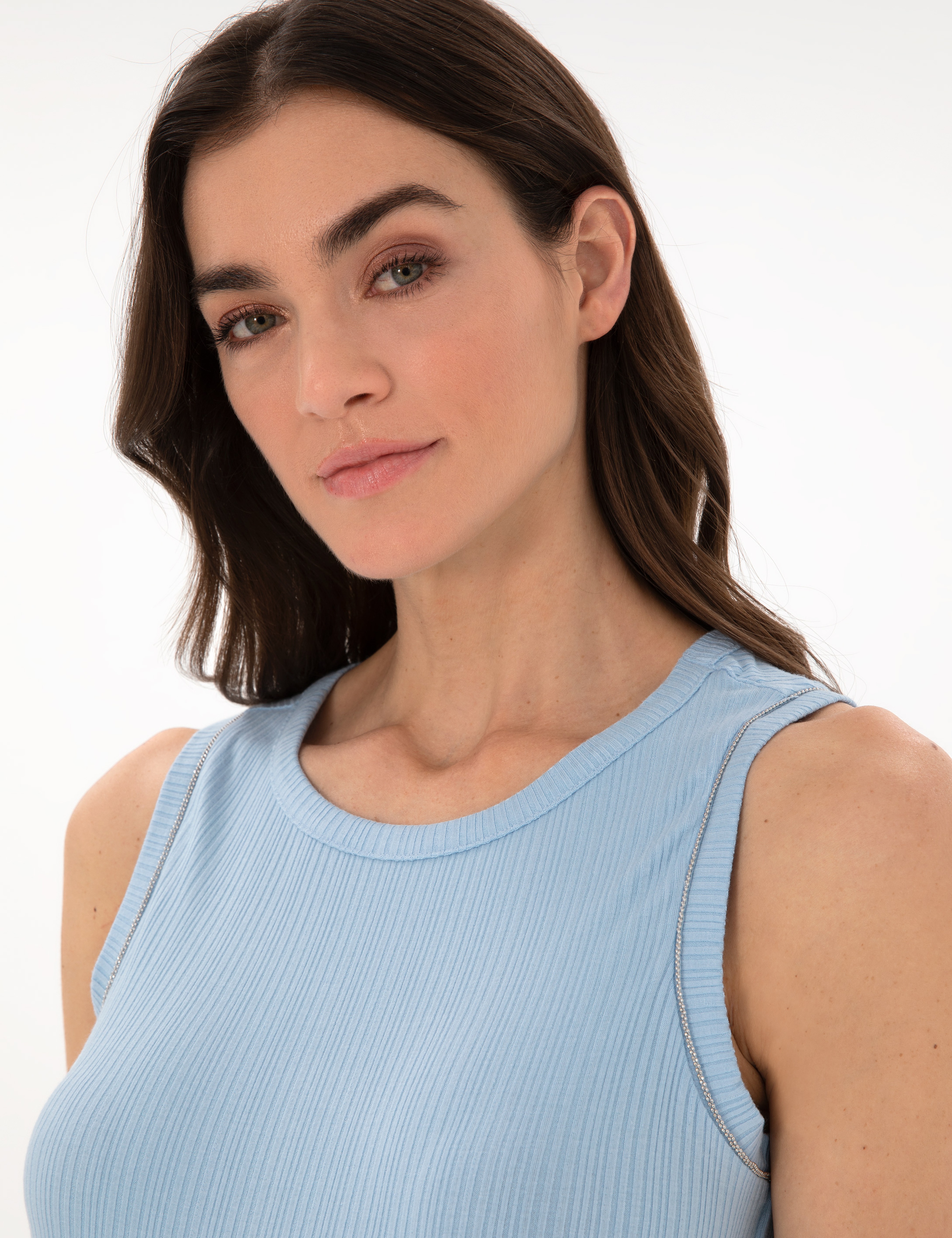 Açık Mavi Extra Slim Fit Örme Bluz - Image 2