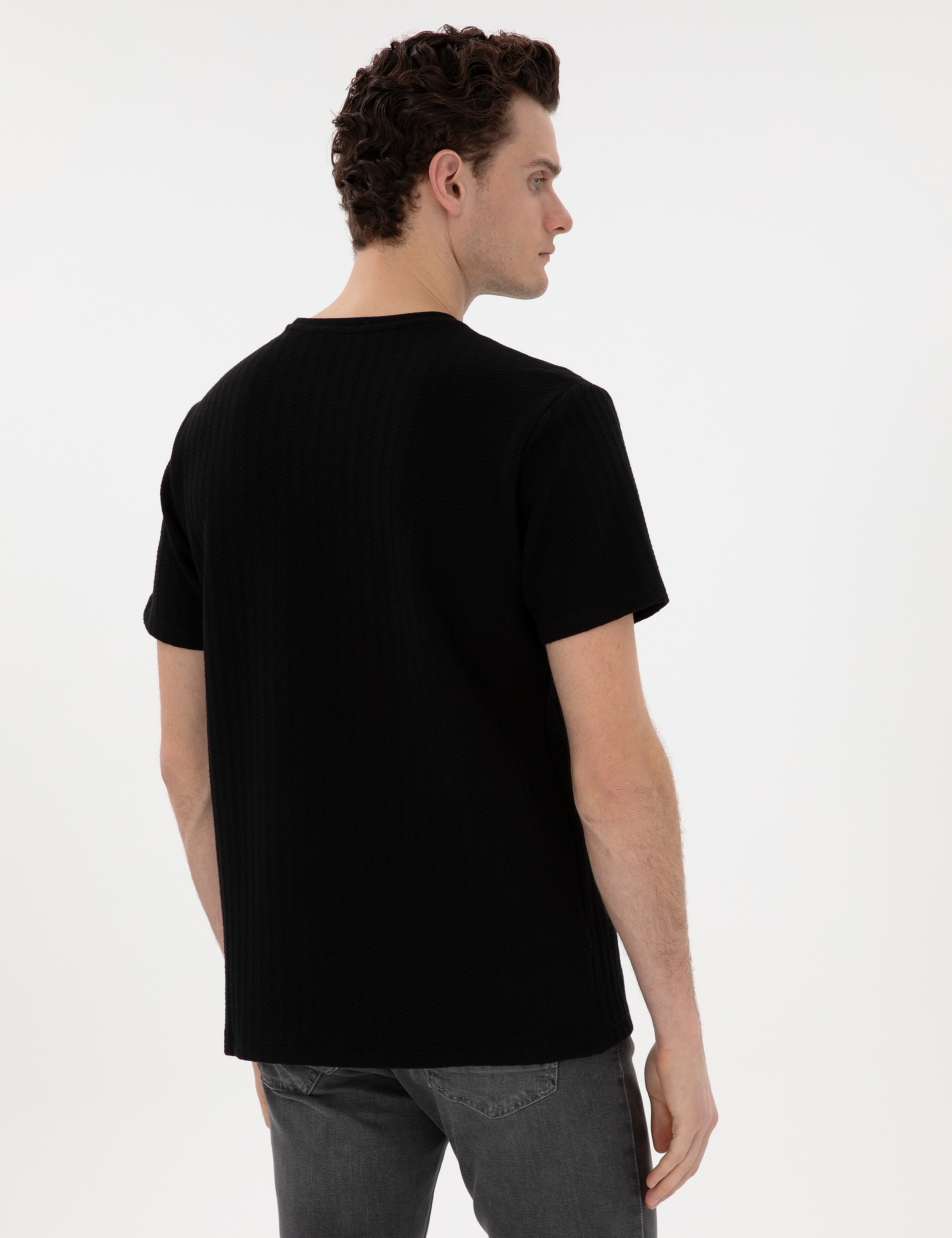 Siyah Regular Fit Tişört - Image 5