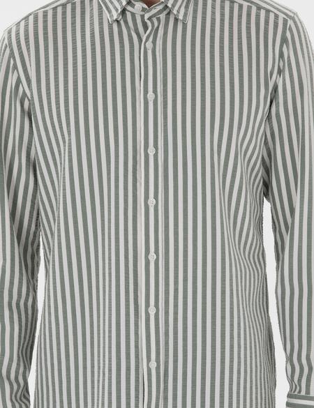 Haki Regular Fit Çizgili Uzun Kollu Gömlek - 50301533033