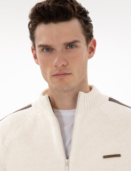 Ekru Comfort Fit Yün Karışımlı Triko Hırka - 50293935008