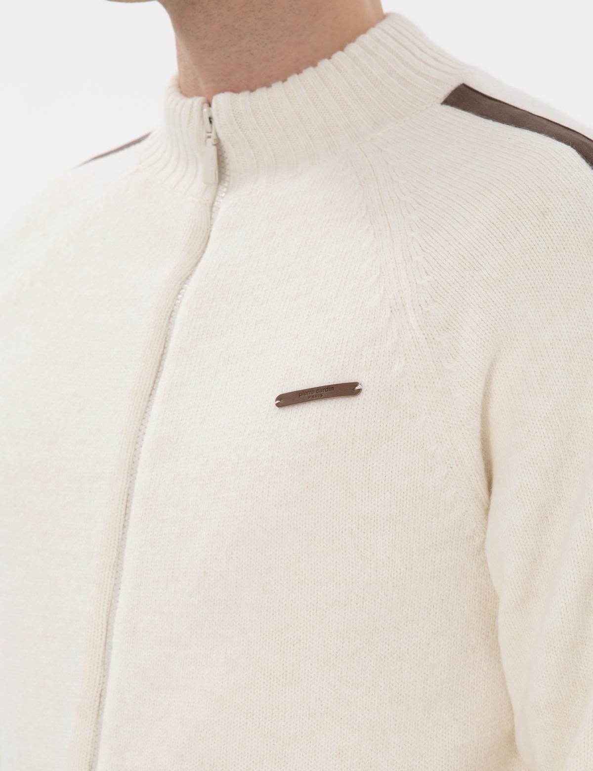 Ekru Comfort Fit Yün Karışımlı Triko Hırka - 50293935008