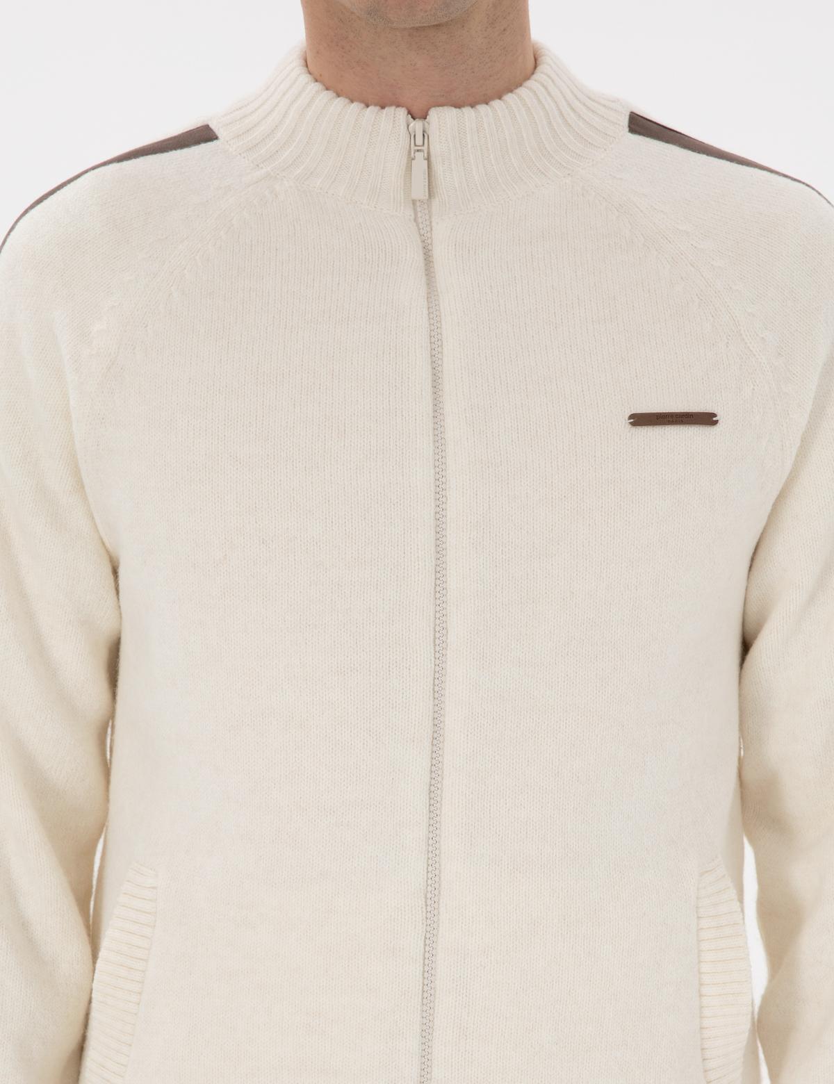 Ekru Comfort Fit Yün Karışımlı Triko Hırka - 50293935008