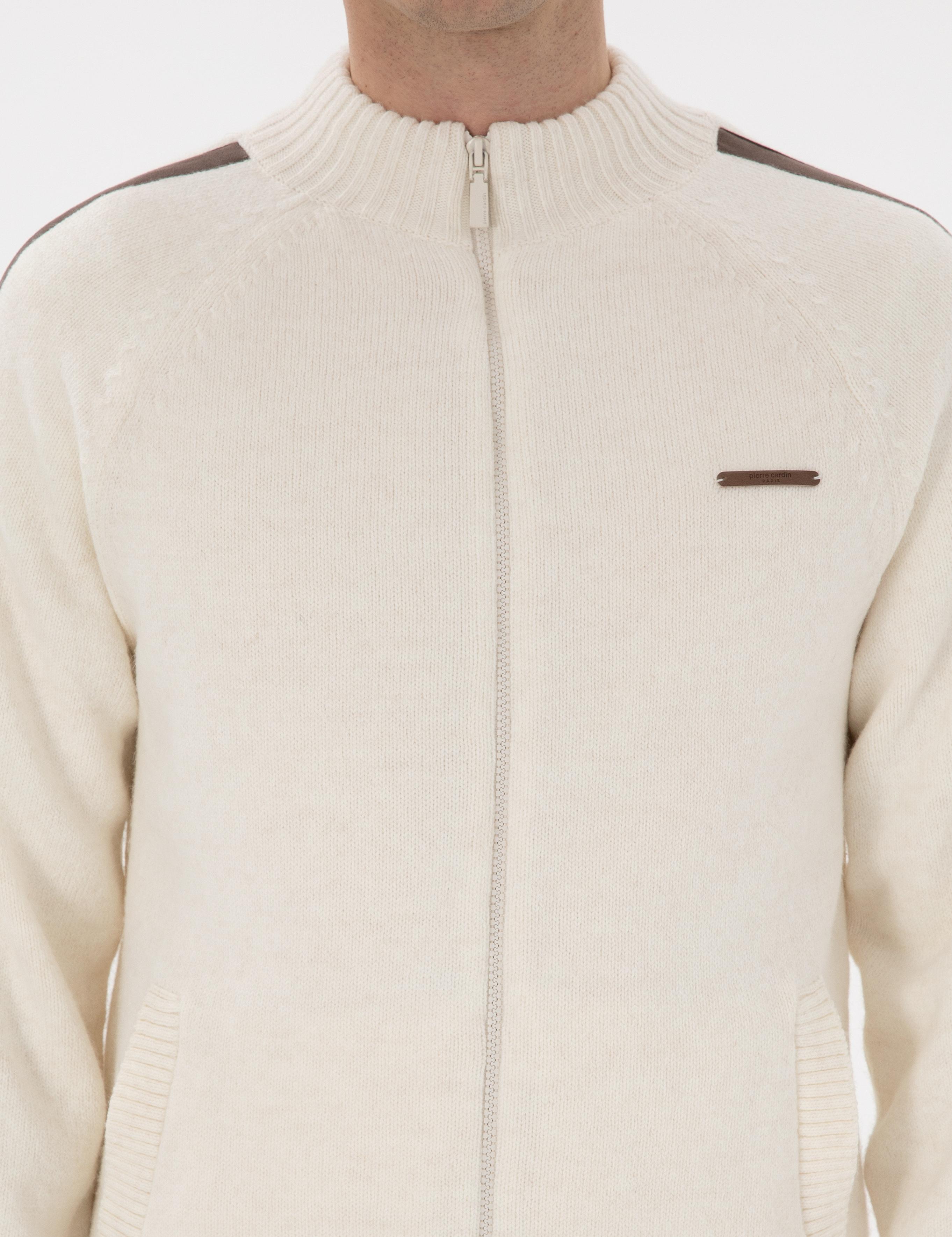 Ekru Comfort Fit Yün Karışımlı Triko Hırka