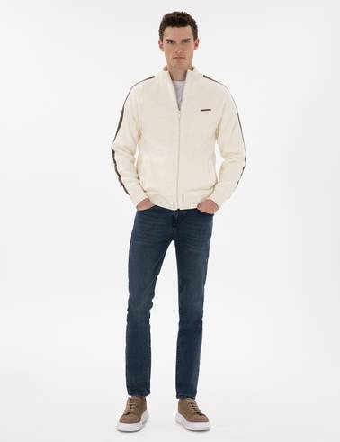 Ekru Comfort Fit Yün Karışımlı Triko Hırka