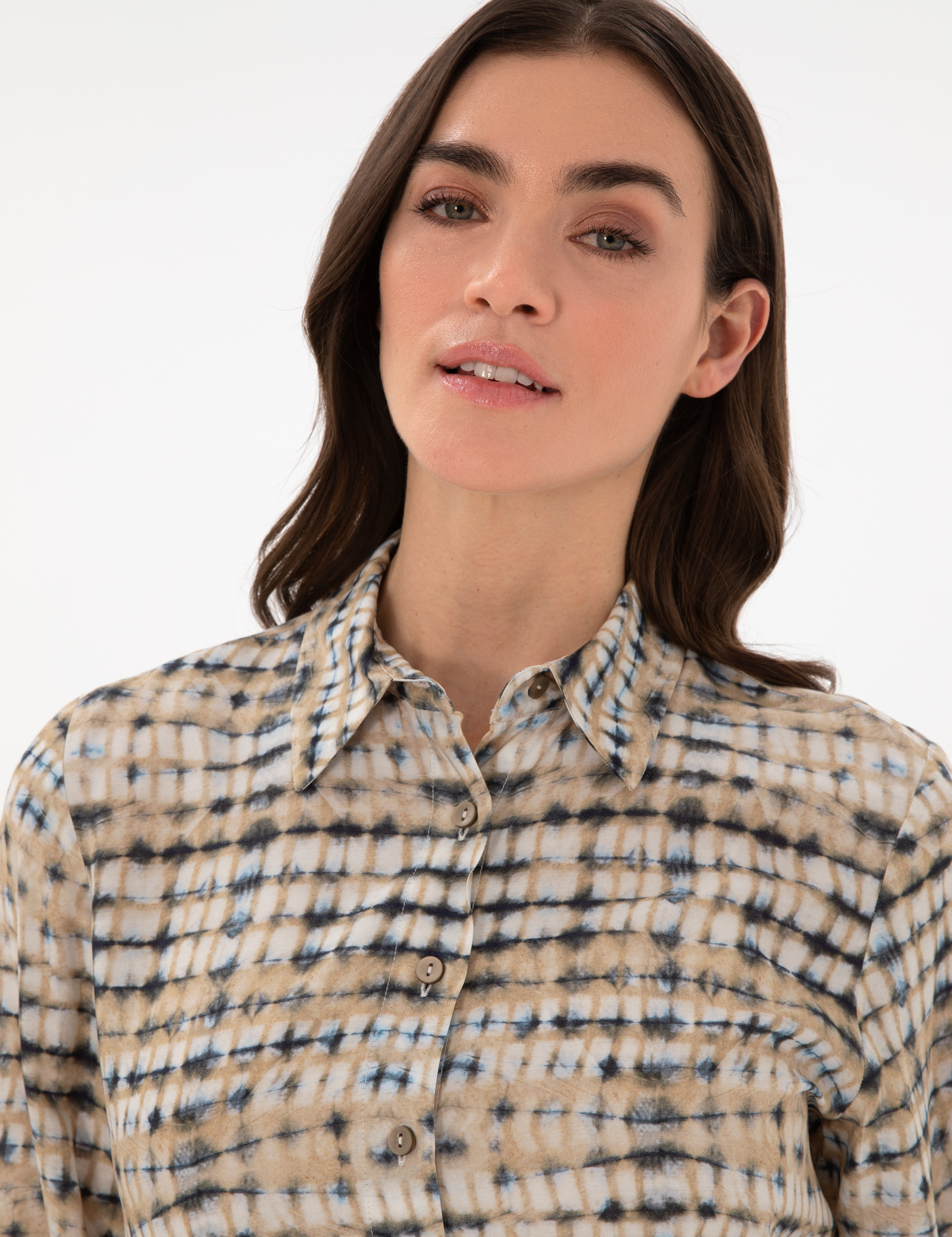 Bej Comfort Fit Uzun Kollu Gömlek Elbise - 50301111009