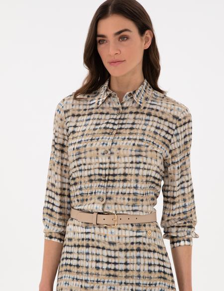 Bej Comfort Fit Uzun Kollu Gömlek Elbise - 50301111009