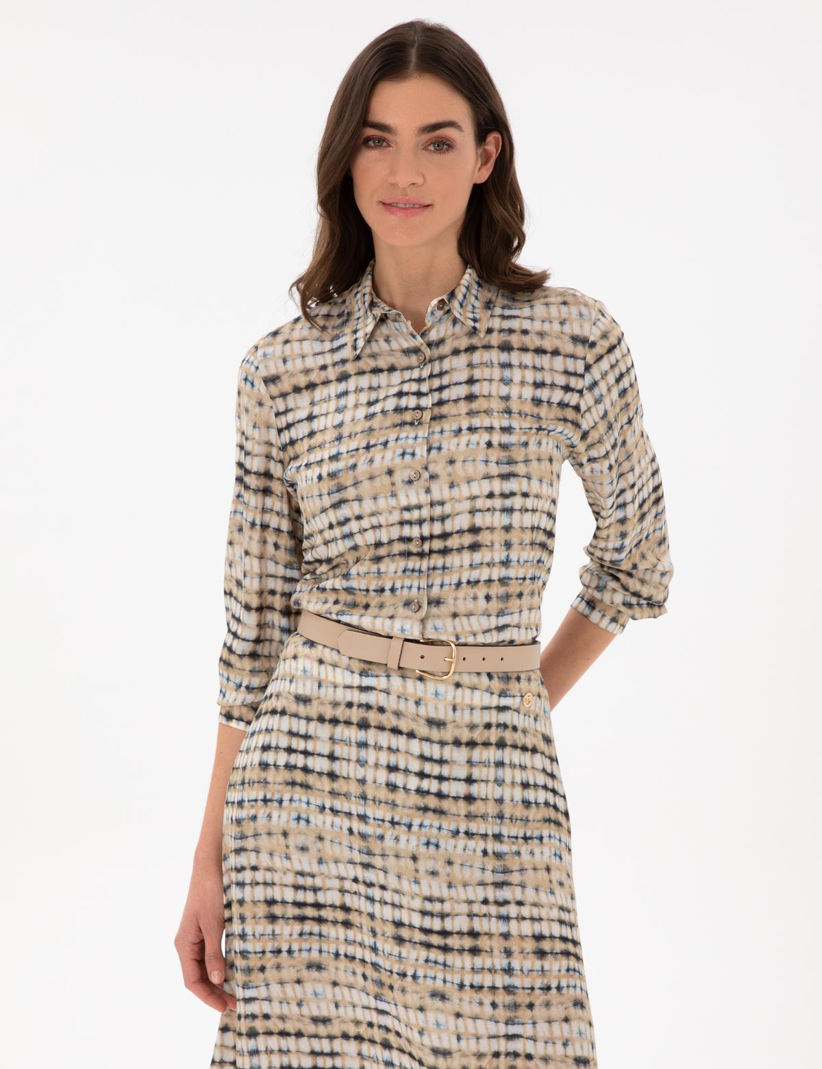 Bej Comfort Fit Uzun Kollu Gömlek Elbise