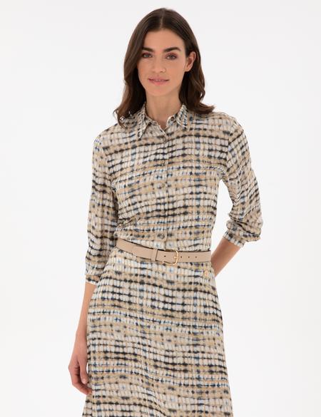 Bej Comfort Fit Uzun Kollu Gömlek Elbise - 50301111009