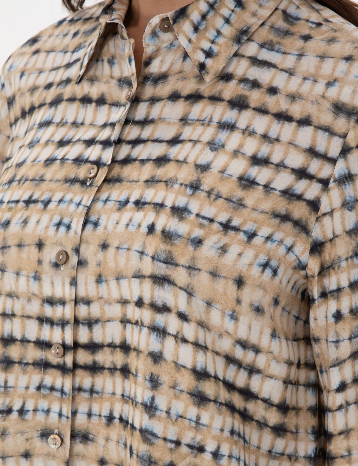 Bej Comfort Fit Uzun Kollu Gömlek Elbise - 50301111009