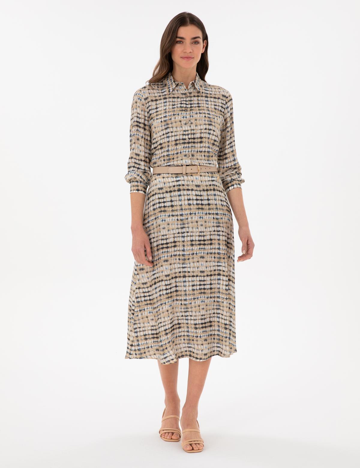 Bej Comfort Fit Uzun Kollu Gömlek Elbise - 50301111009