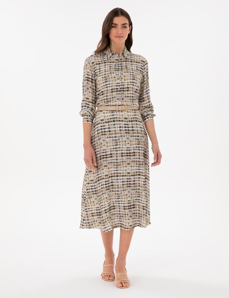 Bej Comfort Fit Uzun Kollu Gömlek Elbise - 50301111009