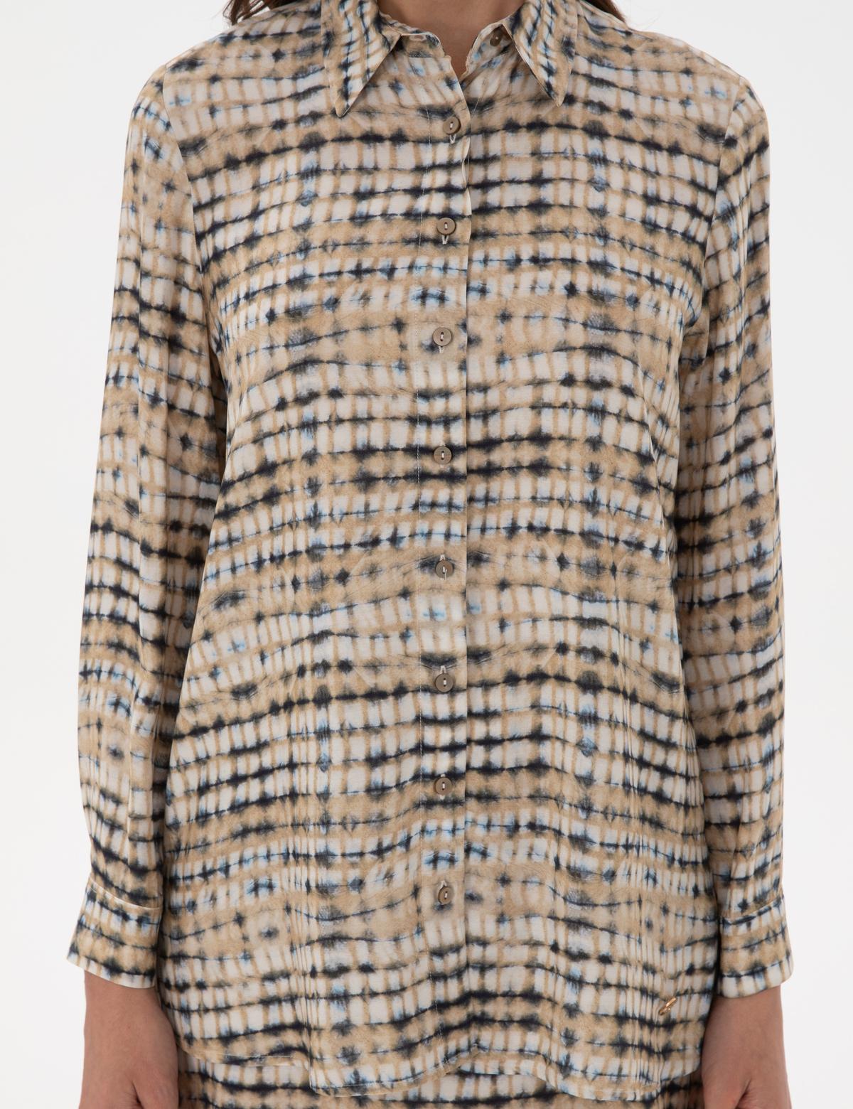 Bej Comfort Fit Uzun Kollu Gömlek Elbise - 50301111009