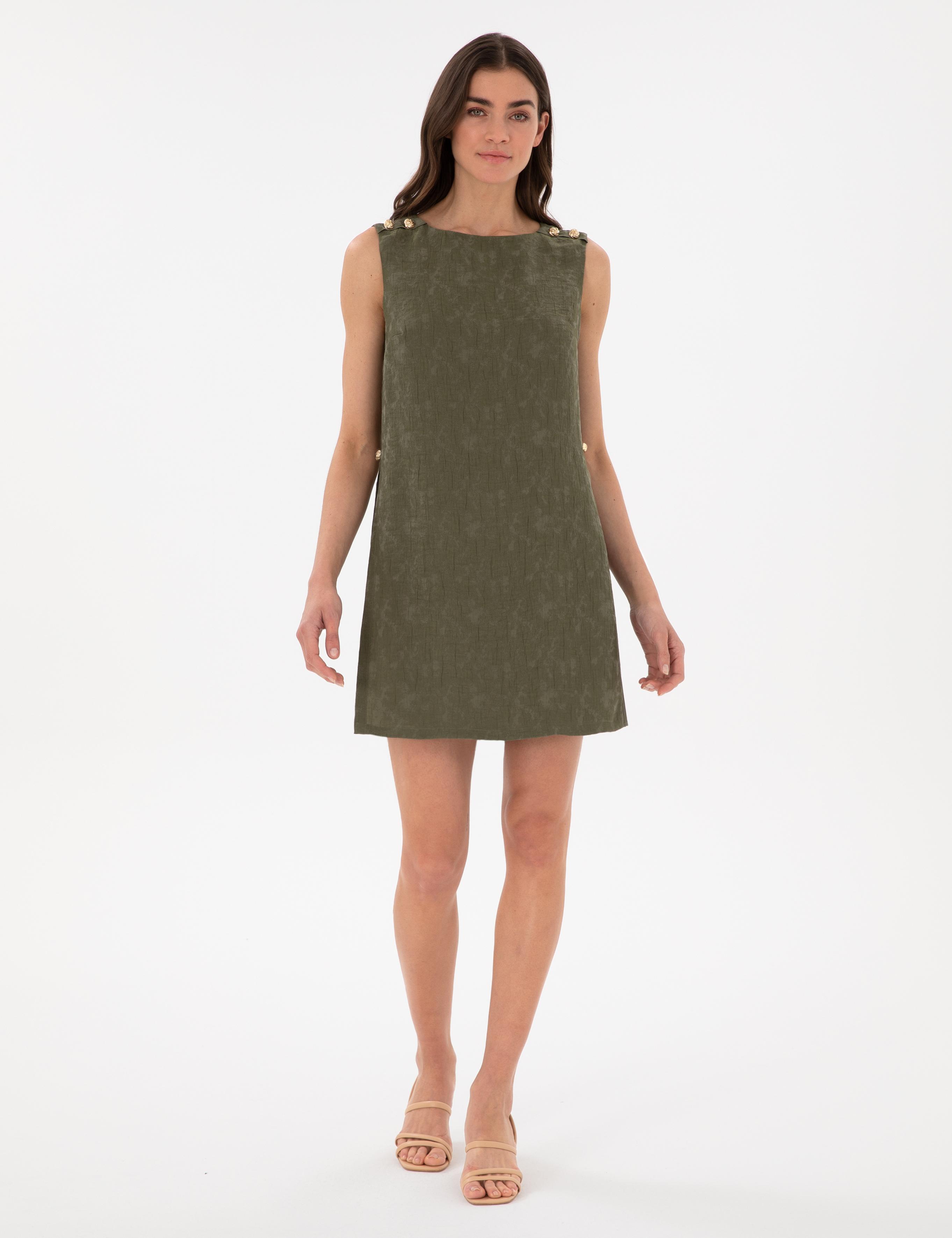 Haki A Kesim Dokuma Elbise