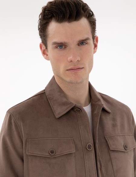 Vizon Gömlek Yaka Suni Deri Ceket - 50312345001