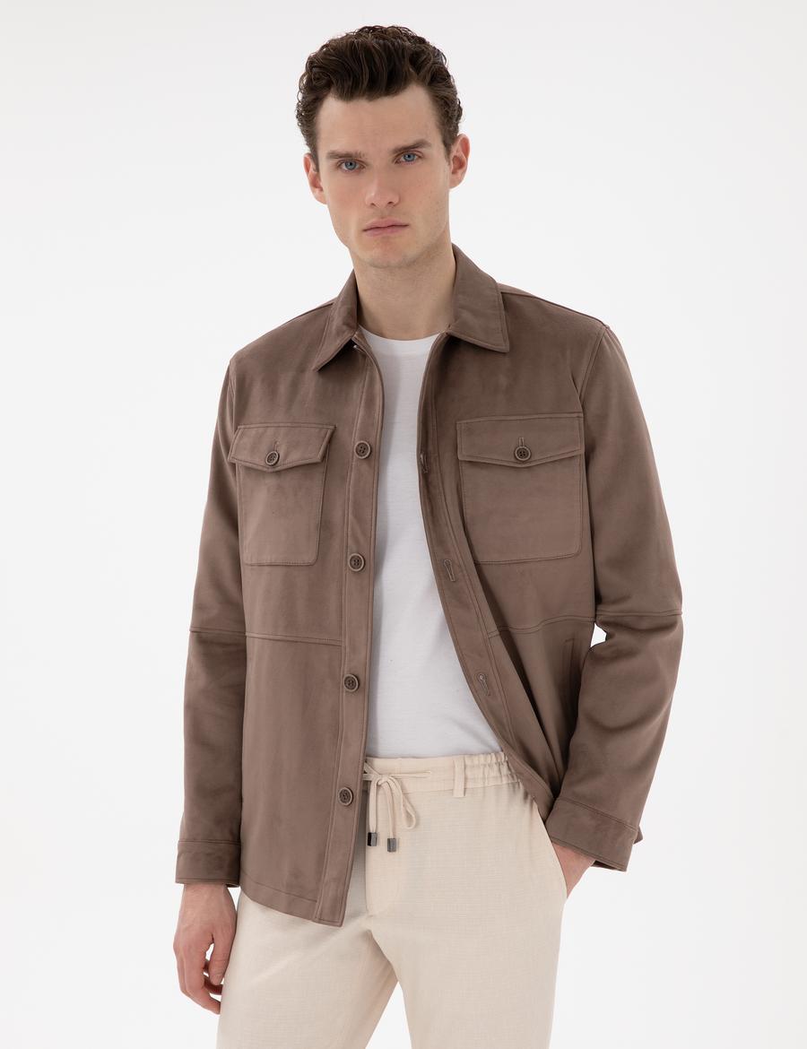 Vizon Gömlek Yaka Suni Deri Ceket