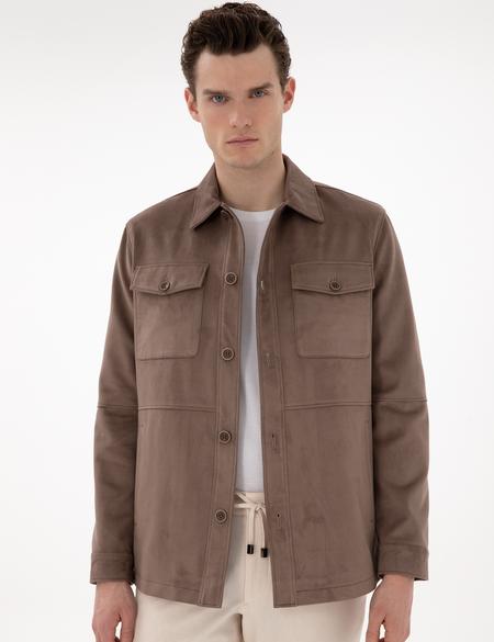 Vizon Gömlek Yaka Suni Deri Ceket - 50312345001