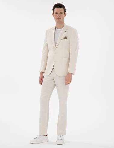Ekru Ex. Slim Fit Keten Karışımlı Ceket
