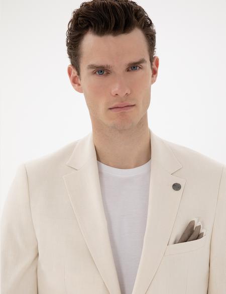 Ekru Ex. Slim Fit Keten Karışımlı Ceket - 50304101083