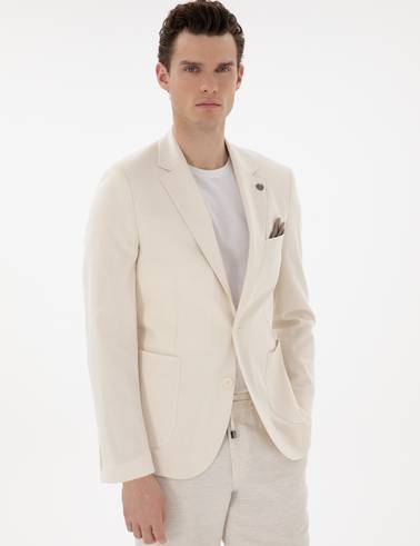 Ekru Ex. Slim Fit Keten Karışımlı Ceket