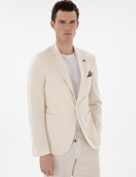 Ekru Ex. Slim Fit Keten Karışımlı Ceket - 50304101083