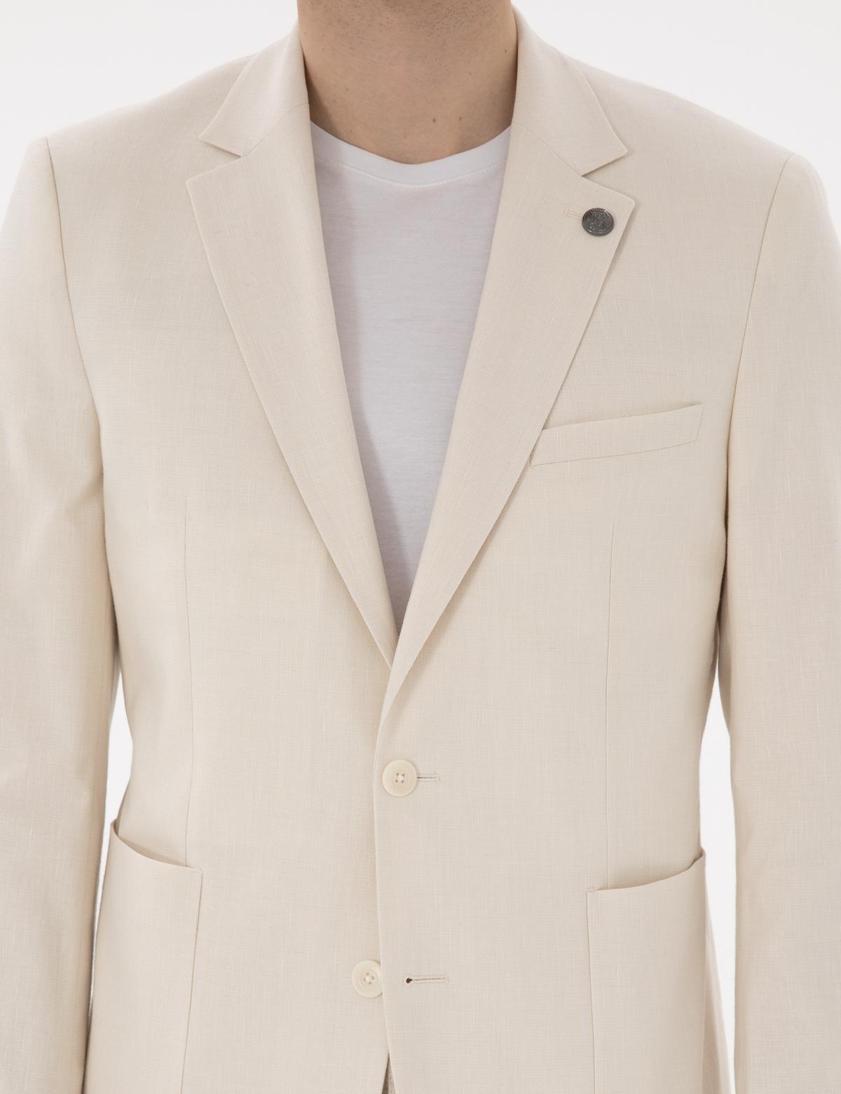 Ekru Ex. Slim Fit Keten Karışımlı Ceket - 50304101083