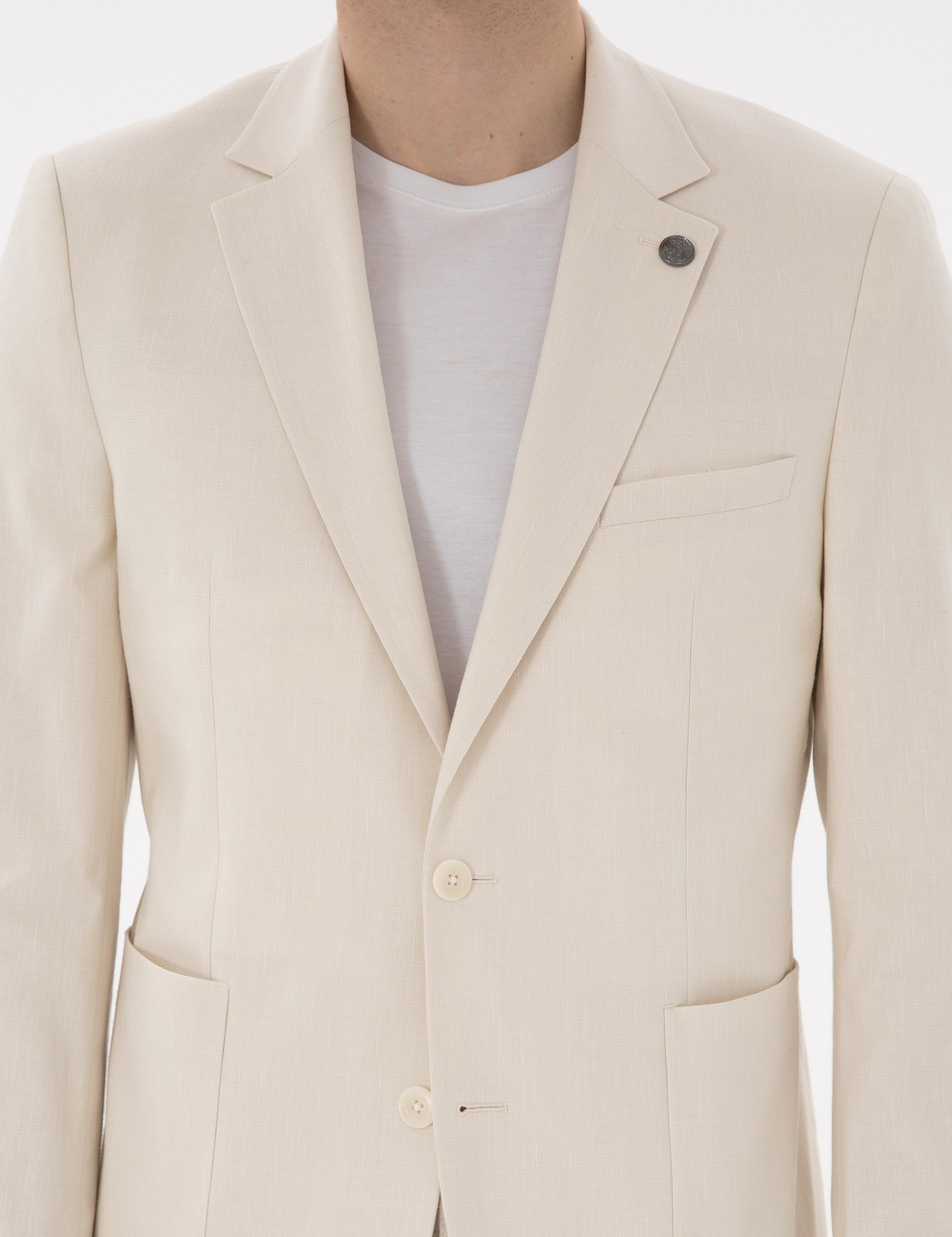 Ekru Ex. Slim Fit Keten Karışımlı Ceket