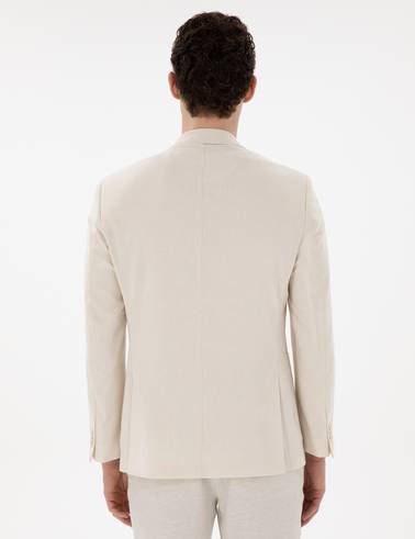 Ekru Ex. Slim Fit Keten Karışımlı Ceket