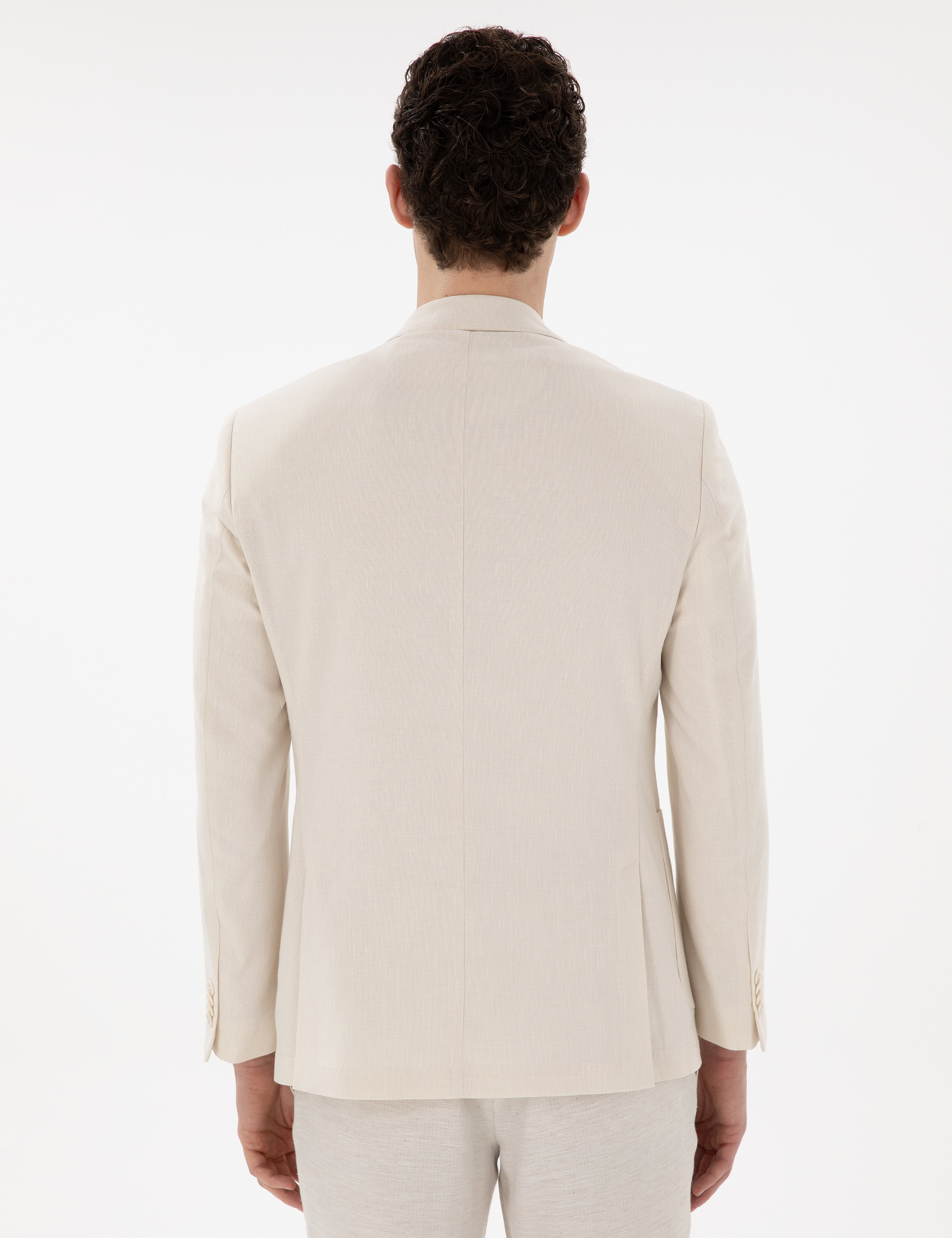 Ekru Ex. Slim Fit Keten Karışımlı Ceket