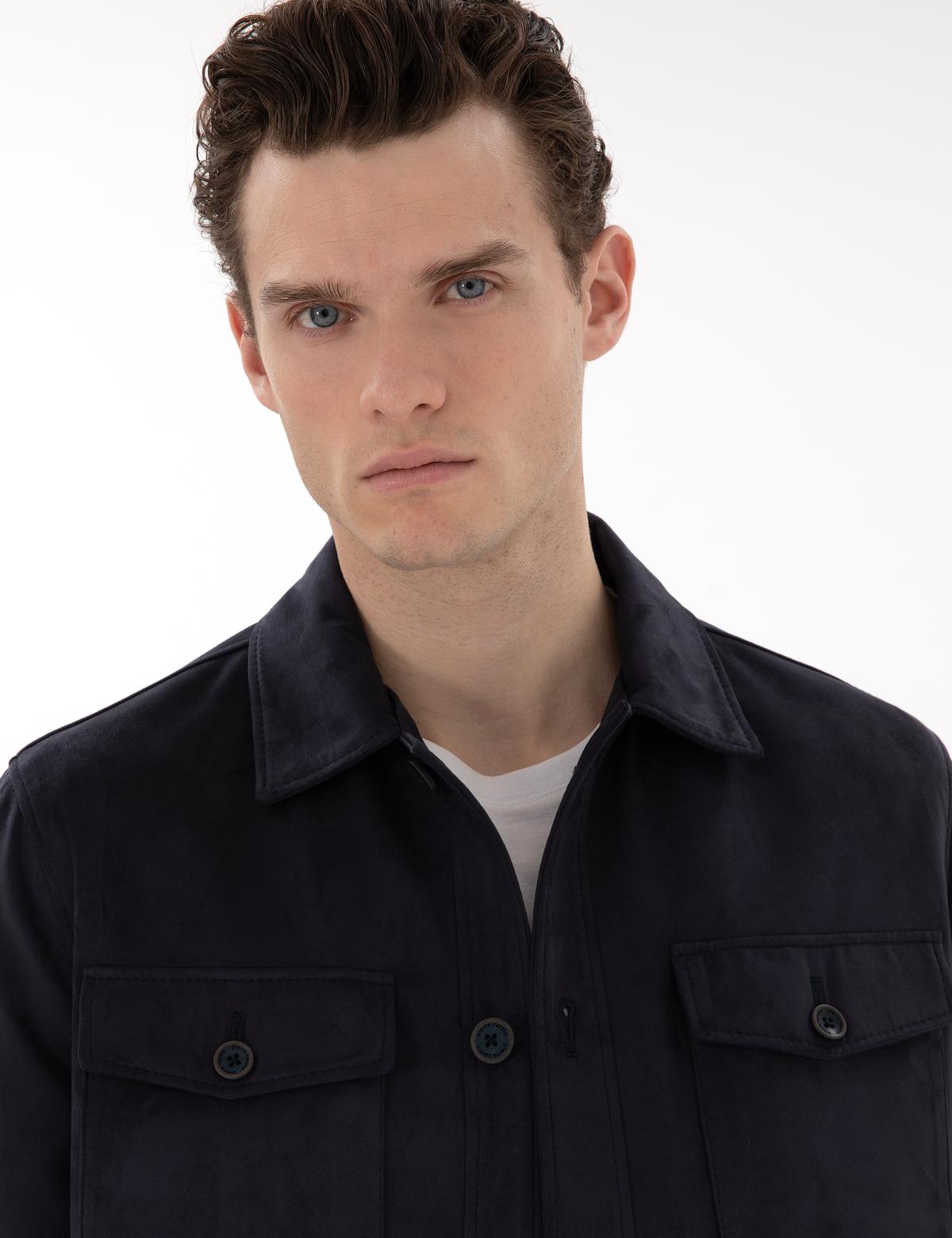 Lacivert Gömlek Yaka Suni Deri Ceket - 50312345007