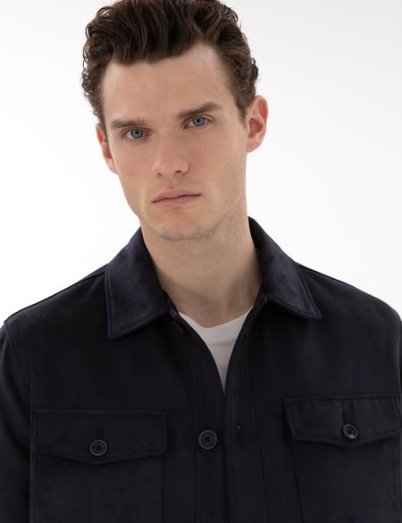 Lacivert Gömlek Yaka Suni Deri Ceket - 50312345007