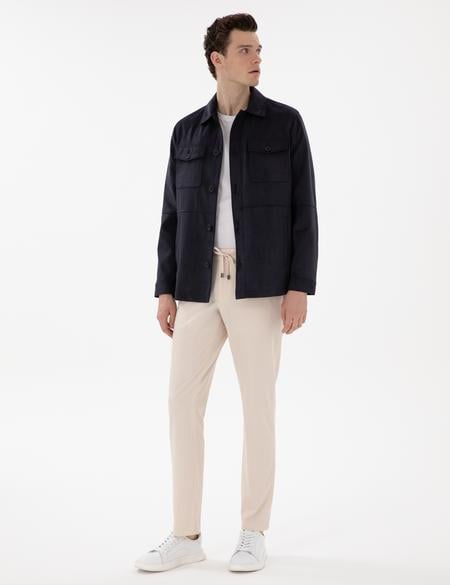 Lacivert Gömlek Yaka Suni Deri Ceket - 50312345007