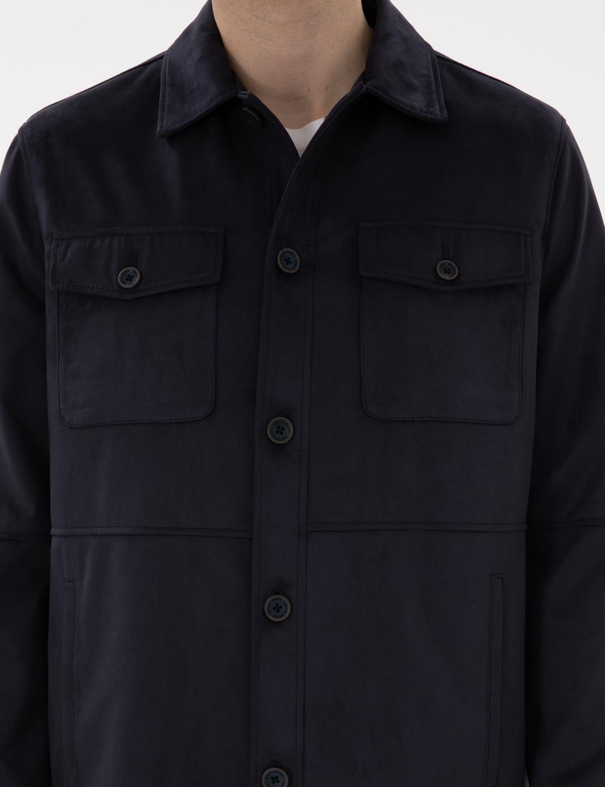 Lacivert Gömlek Yaka Suni Deri Ceket - 50312345007