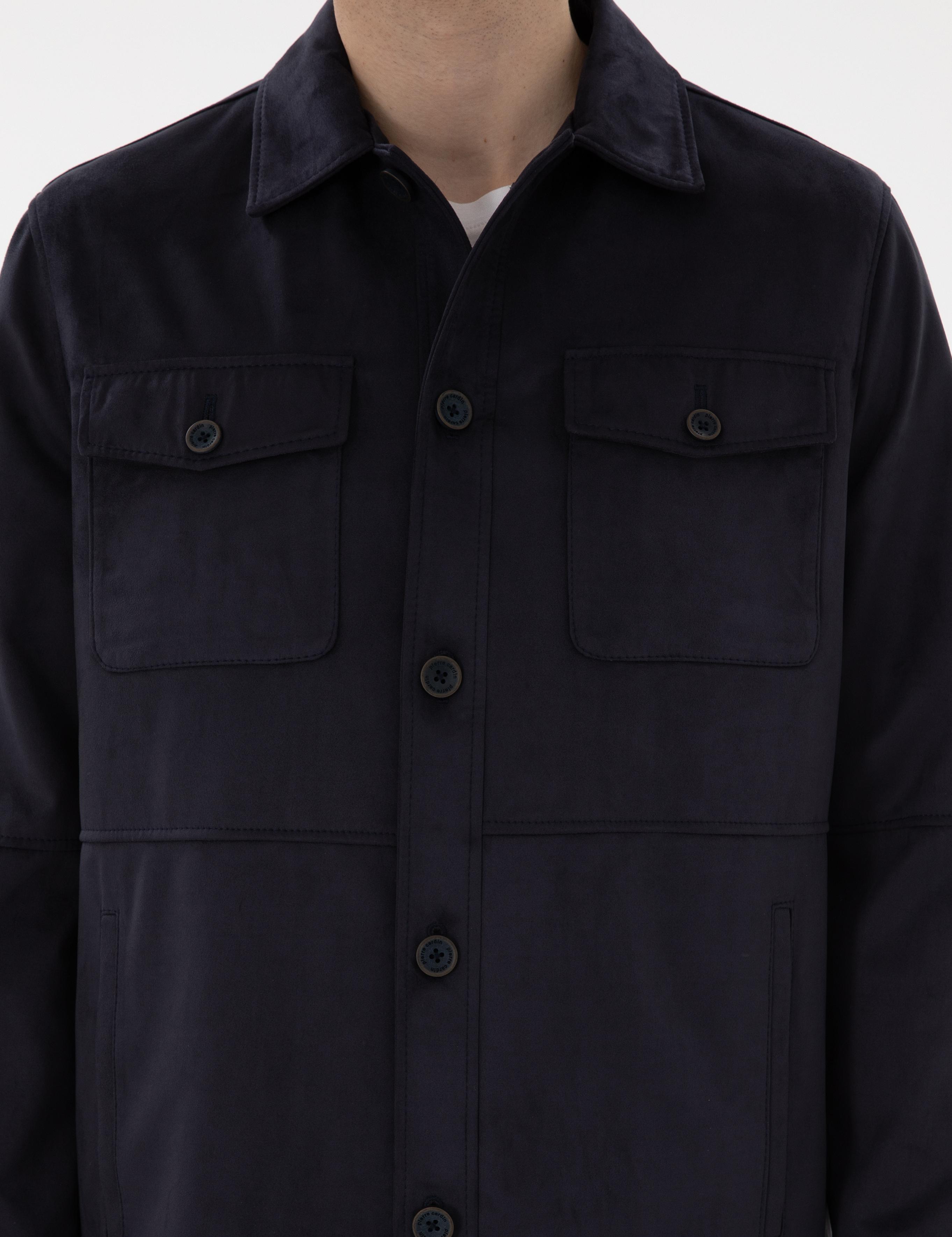 Lacivert Gömlek Yaka Suni Deri Ceket