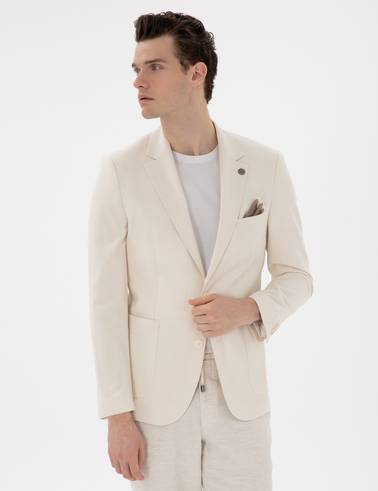 Ekru Ex. Slim Fit Keten Karışımlı Ceket