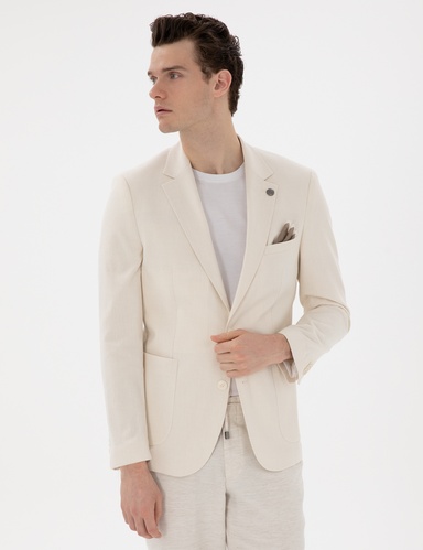 Ekru Extra Slim Fit Keten Karışımlı Ceket