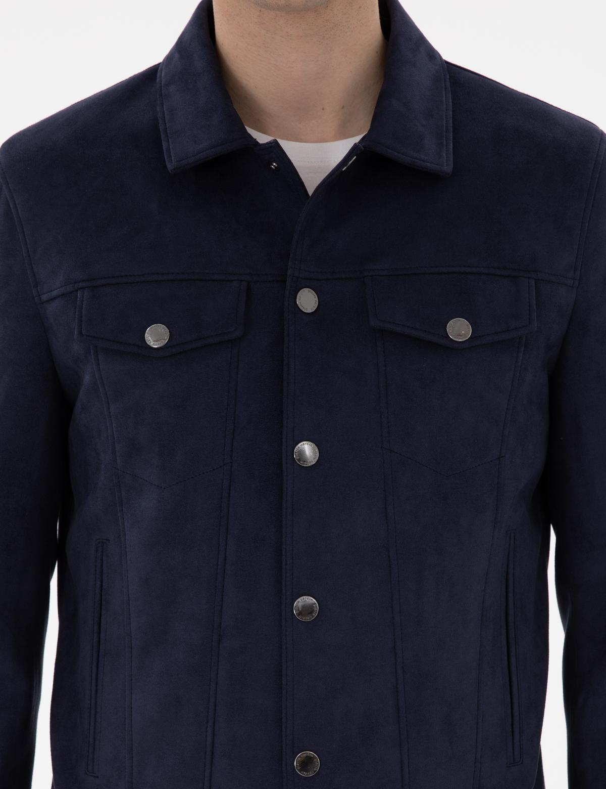 Lacivert Gömlek Yaka Suni Deri Ceket - 50312346004