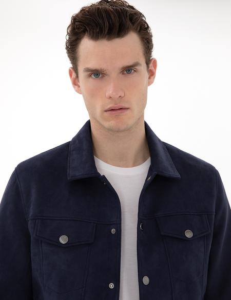 Lacivert Gömlek Yaka Suni Deri Ceket - 50312346004