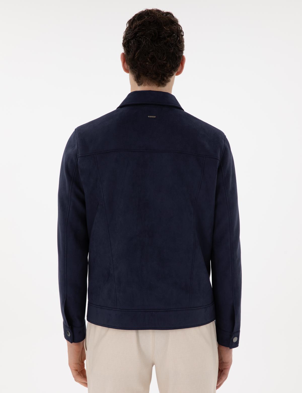 Lacivert Gömlek Yaka Suni Deri Ceket - 50312346004