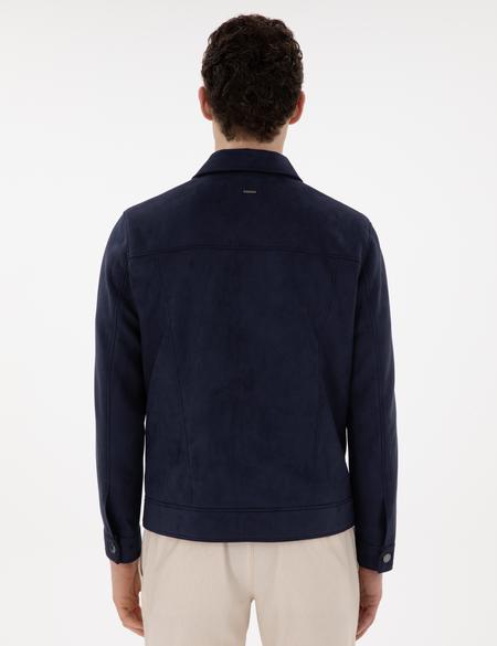 Lacivert Gömlek Yaka Suni Deri Ceket - 50312346004