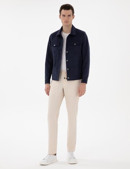 Lacivert Gömlek Yaka Suni Deri Ceket - 50312346004