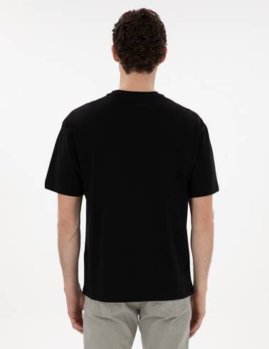 Siyah Comfort Fit %100 Pamuk Bisiklet Yaka Basic Tişört