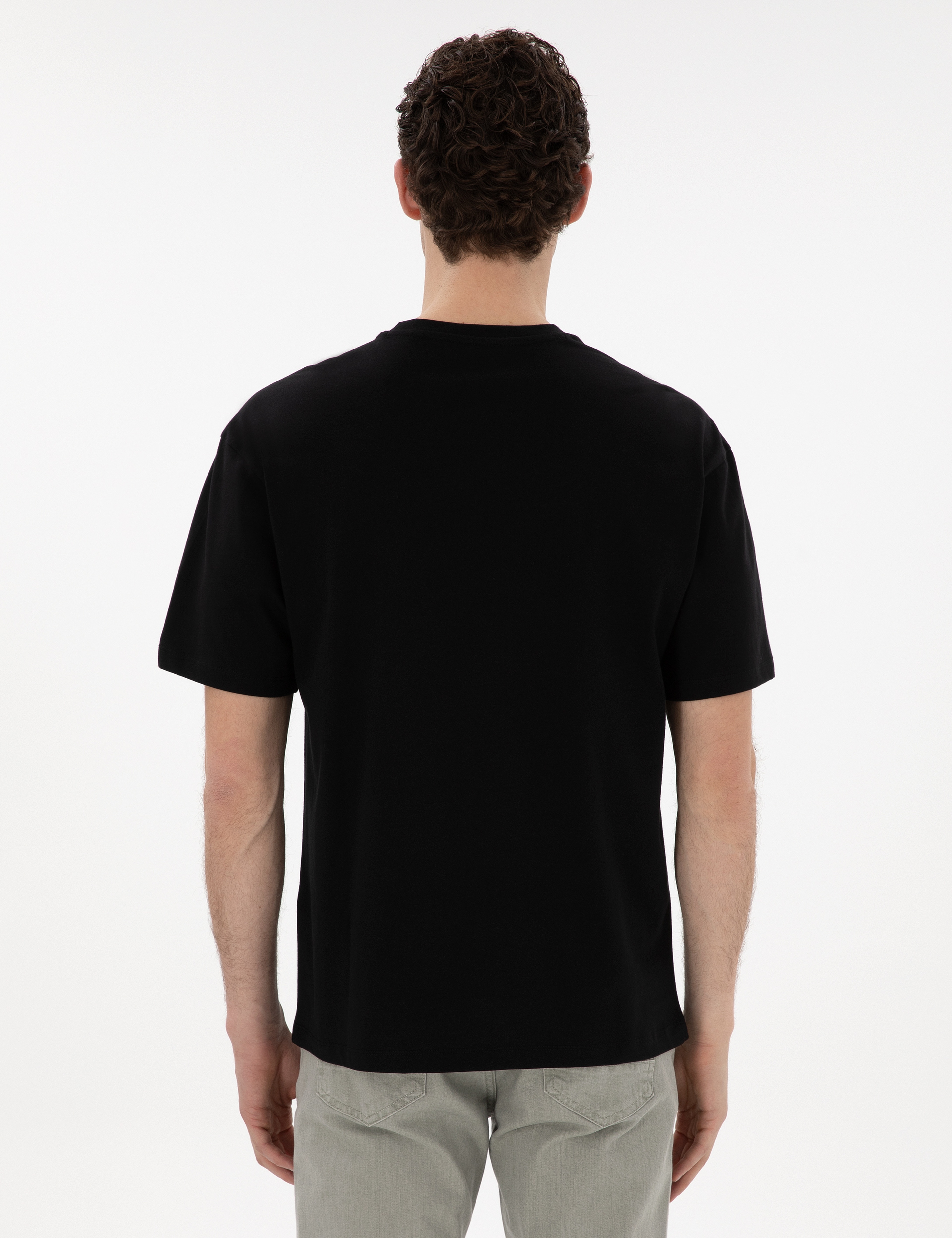 Siyah Comfort Fit %100 Pamuk Bisiklet Yaka Basic Tişört - Image 5