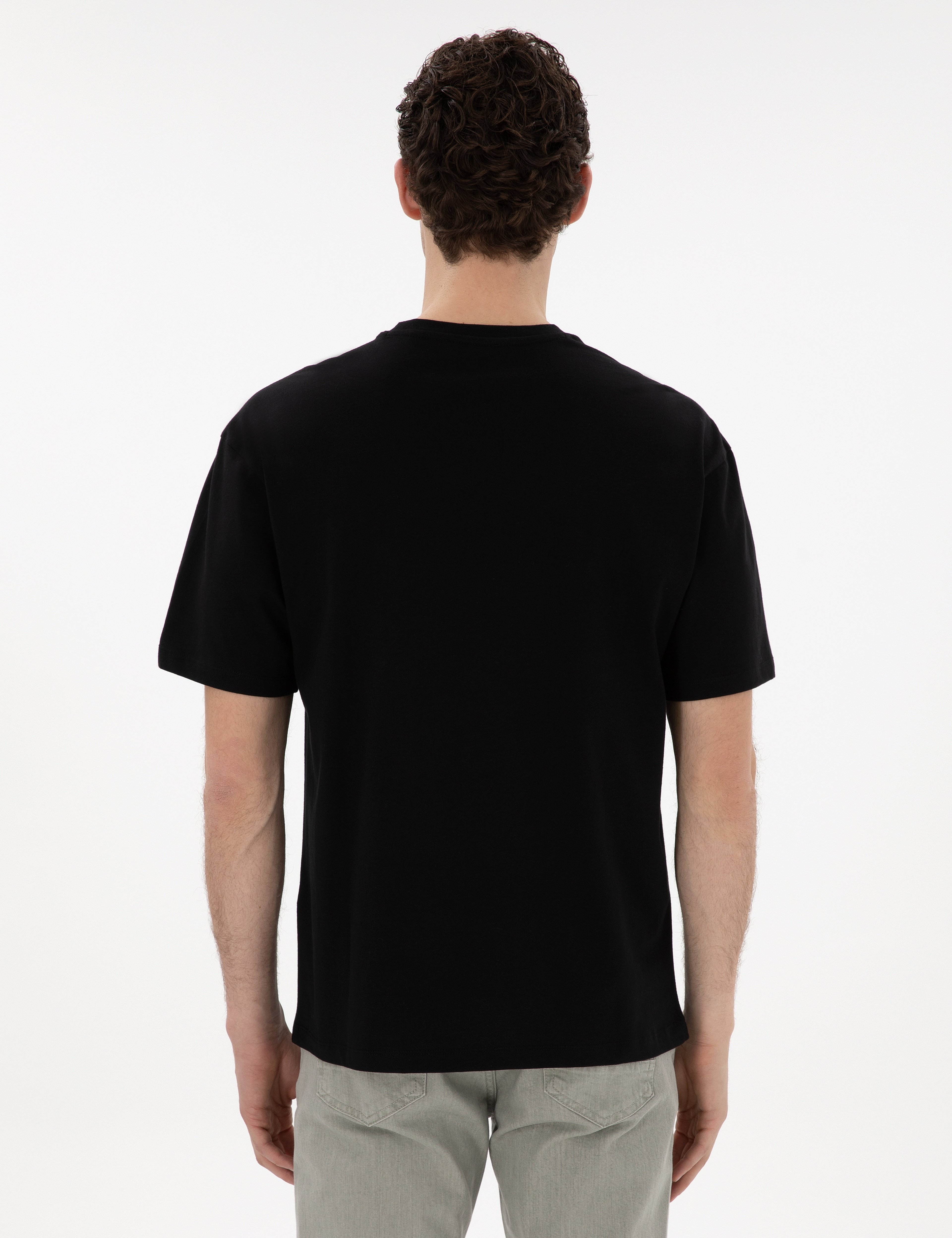 Siyah Comfort Fit %100 Pamuk Bisiklet Yaka Basic Tişört
